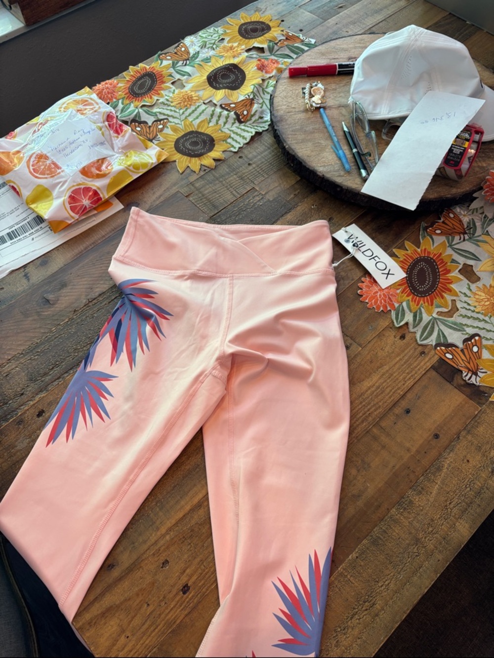 Wildfox Pink Leggings with Blue & Purple Palm Accents nwt - Picture 2 of 5